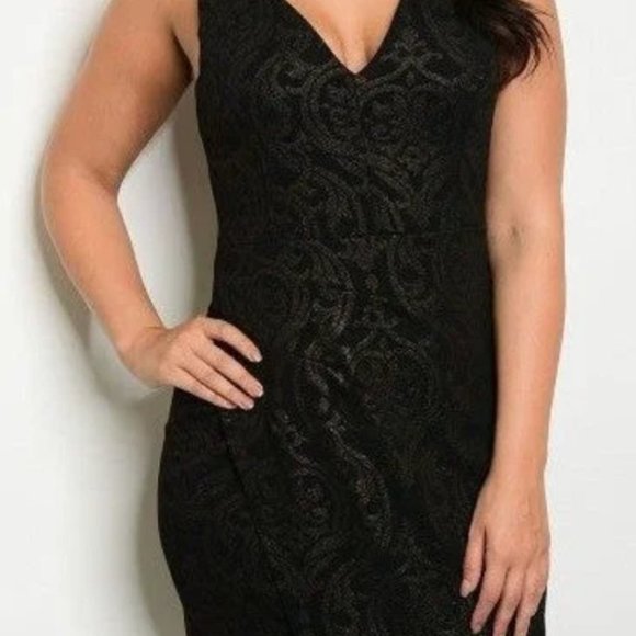 Janette Plus Black And Lt Gold Plus Mini Dress - Size 3X - Picture 2 of 11